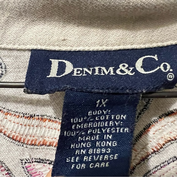 Vintage Denim & Co. Large Embroidered Denim Floral and Vine Shirt - Picture 5 of 12